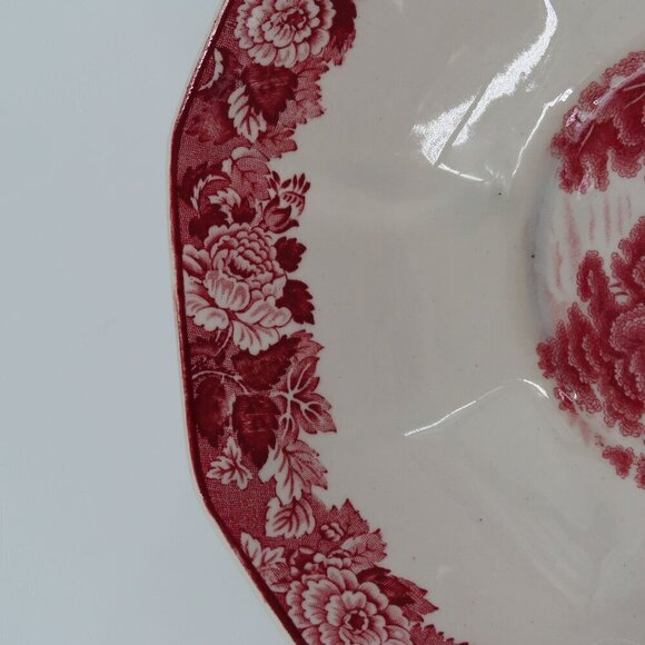 Enoch Woods English Scenery 6.9in Floral Countryside Woodsware Red Bowl England - Picture 5 of 12